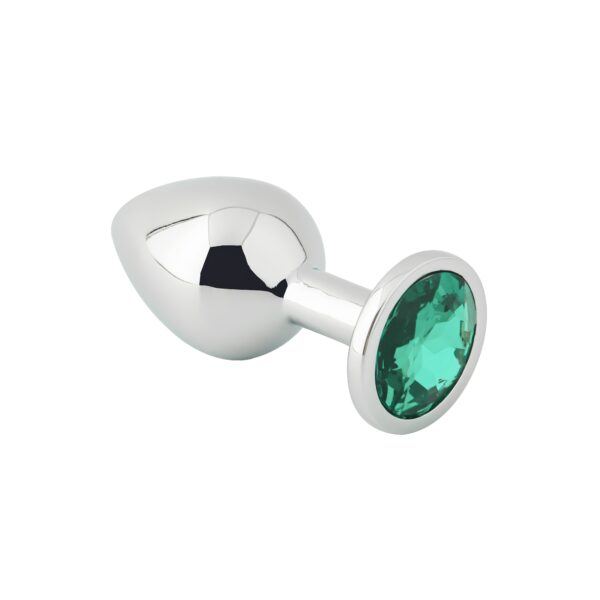 Banoch zilverkleurige metalen Buttplug met groene Diamant Aurora scaled scaled