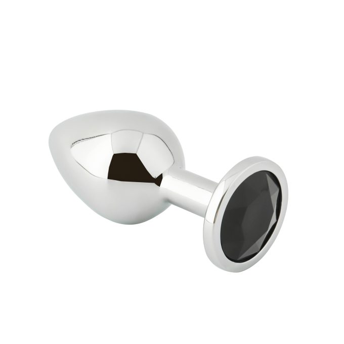 Banoch zilverkleurige metalen Buttplug met zwarte Diamant Aurora scaled scaled