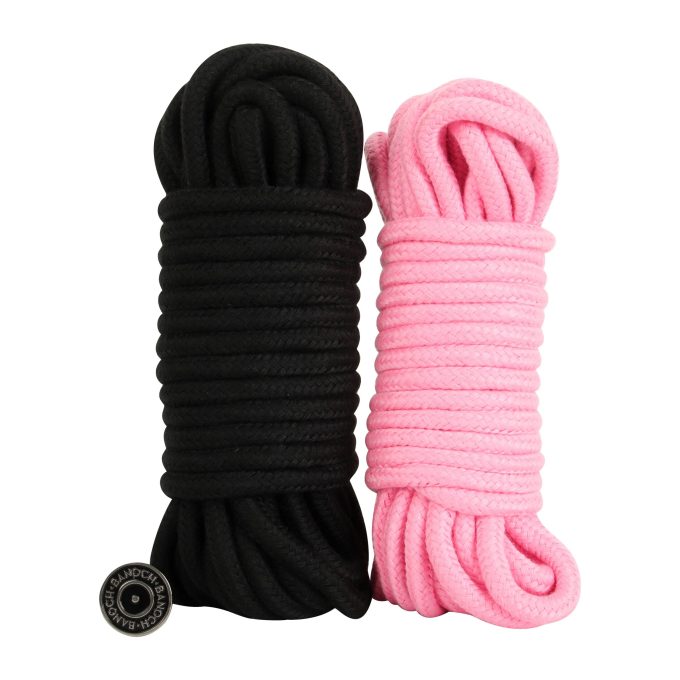 Banoch bondagetouw roze zwart 2 x 10 meter katoen zonder kern zacht scaled scaled