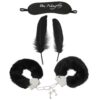 Banoch Bondage Naughty Black zwarte pluche handboeien blinddoek en streel veren 1 scaled scaled