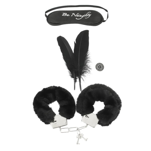 Banoch Bondage Naughty Black zwarte pluche handboeien blinddoek en streel veren 10 scaled scaled