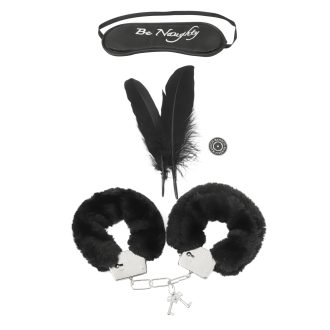 Banoch Bondage Naughty Black zwarte pluche handboeien blinddoek en streel veren 10 scaled scaled