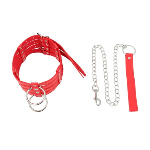 Banoch Collar Leash Flamboyante Red rode pu leren halsband met riem bdsm 10 scaled scaled