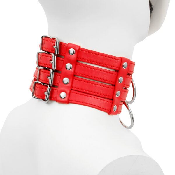Banoch Collar Leash Flamboyante Red rode pu leren halsband met riem bdsm 7 scaled scaled