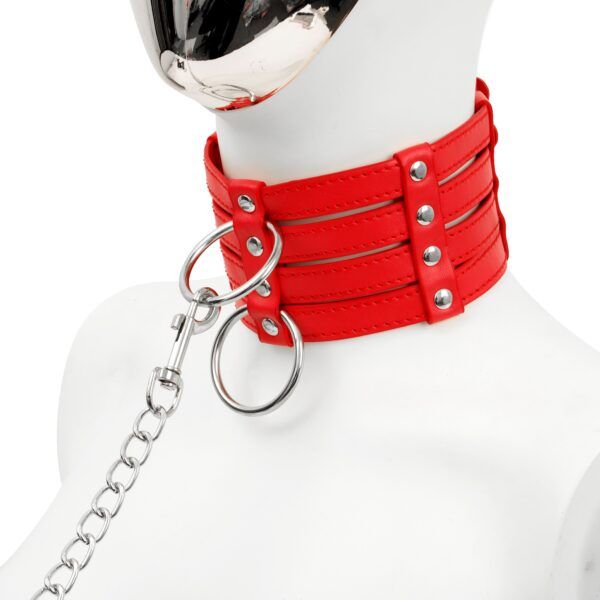 Banoch Collar Leash Flamboyante Red rode pu leren halsband met riem bdsm 8 scaled scaled