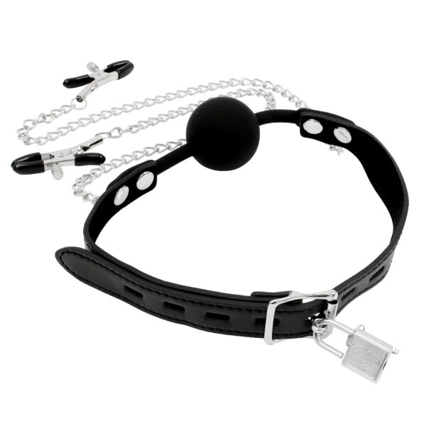 Banoch siliconen Ballgag met tepelklemmen Zwart 4 scaled scaled