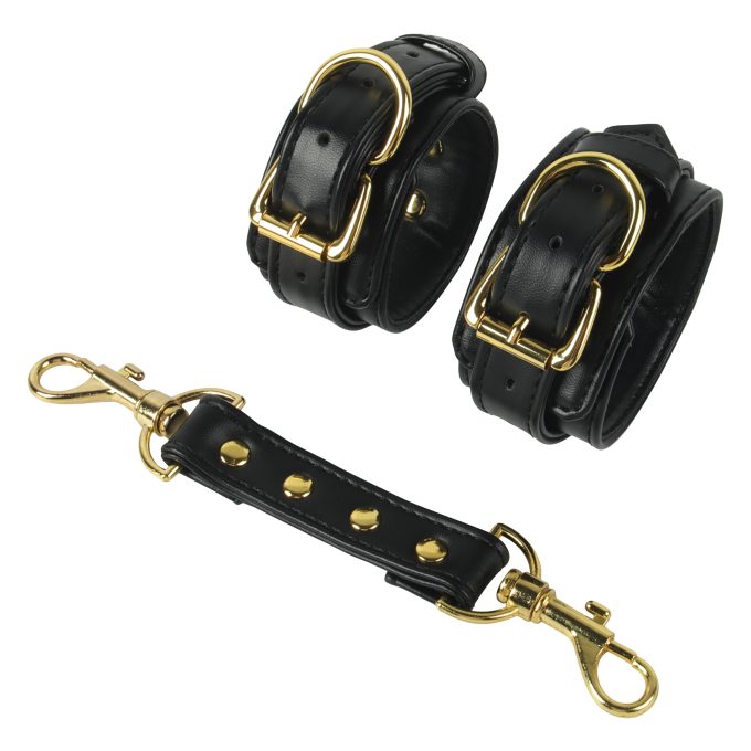 Banoch luxe bondageset zwart handboeien enkelboeien collar leash pu leer opbergtas 5 1 scaled