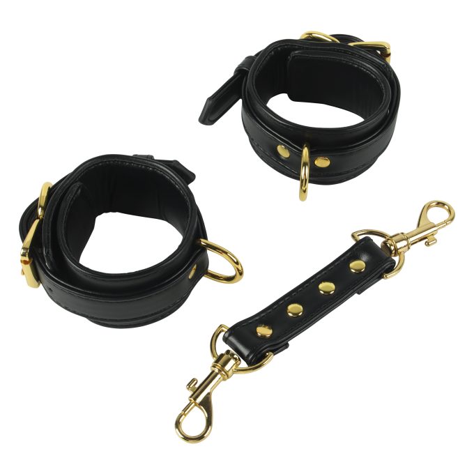 Banoch luxe bondageset zwart handboeien enkelboeien collar leash pu leer opbergtas 6 1 scaled