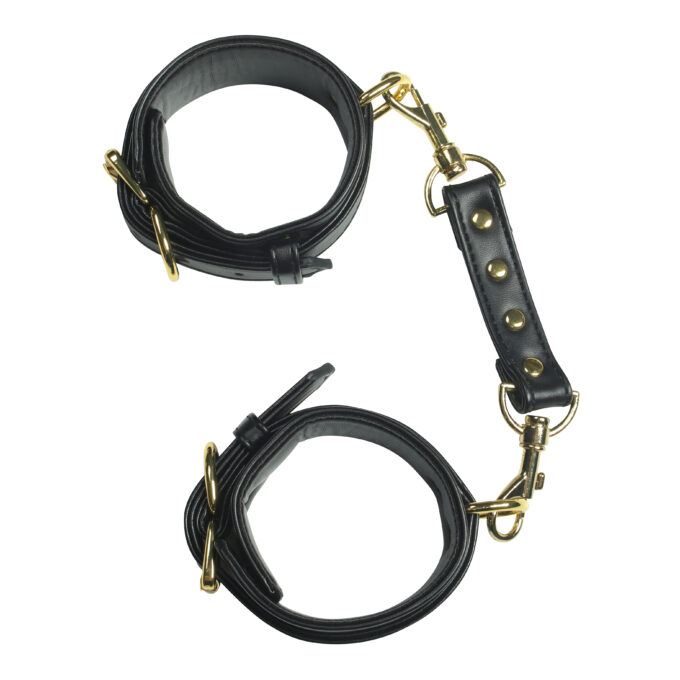 Banoch luxe bondageset zwart handboeien enkelboeien collar leash pu leer opbergtas 7 scaled