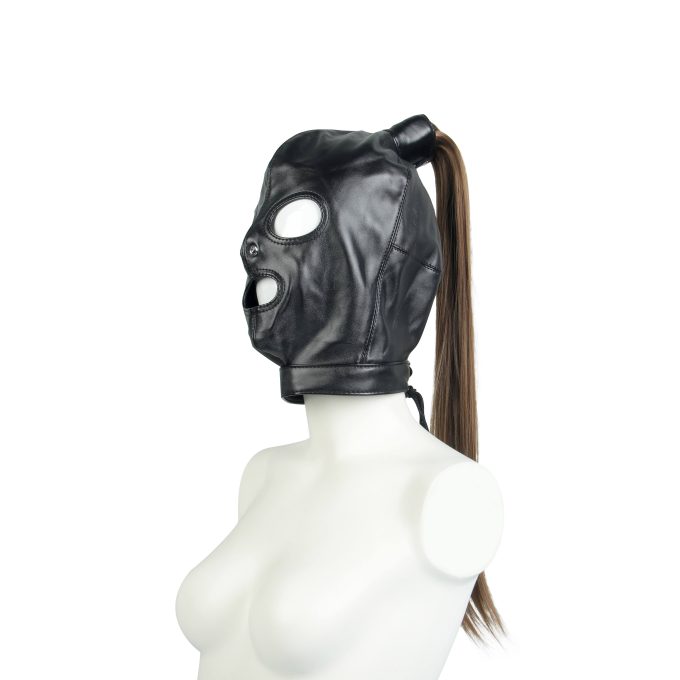 Banoch Masker Pony Tail zwart imitatie leer Bondage (2)