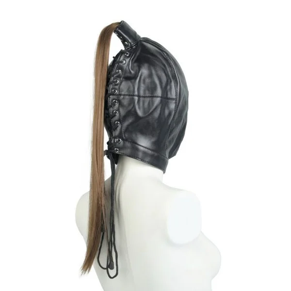 Banoch Masker Pony Tail zwart imitatie leer Bondage (23)