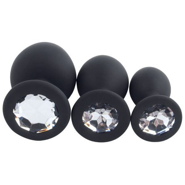 Banoch   Buttplug Penumbra White Set – Siliconen buttplug Zwart   Diamant steen   Wit film (1)