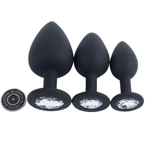 Banoch   Buttplug Penumbra White Set – Siliconen buttplug Zwart   Diamant steen   Wit film (2)