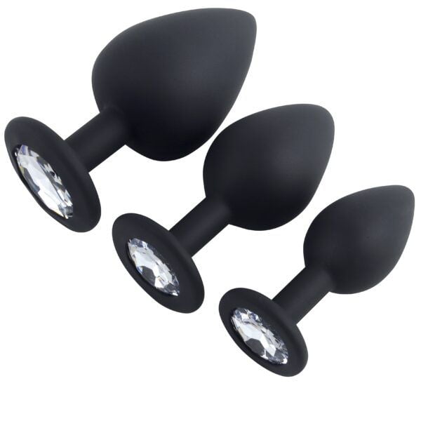 Banoch   Buttplug Penumbra White Set – Siliconen buttplug Zwart   Diamant steen   Wit film (3)