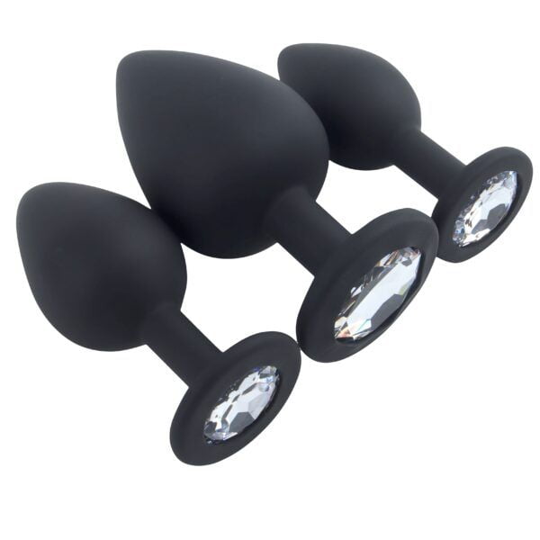 Banoch   Buttplug Penumbra White Set – Siliconen buttplug Zwart   Diamant steen   Wit film (4)