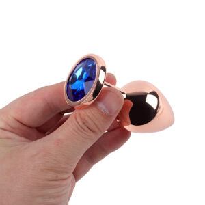 Banoch Buttplug set van metaal Aurora   rose goud blauwe steen (12)