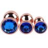 Banoch Buttplug set van metaal Aurora   rose goud blauwe steen (7)