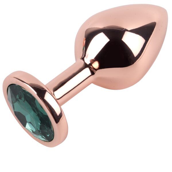 Banoch Buttplug set van metaal Aurora   rose goud groene steen (11)