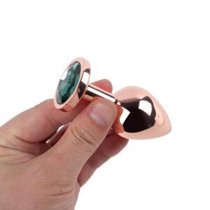 Banoch Buttplug set van metaal Aurora   rose goud groene steen (12)