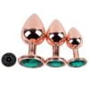 Banoch Buttplug set van metaal Aurora   rose goud groene steen (8)