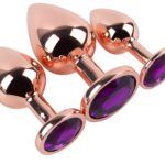 Banoch Buttplug set van metaal Aurora   rose goud paarse steen (10)