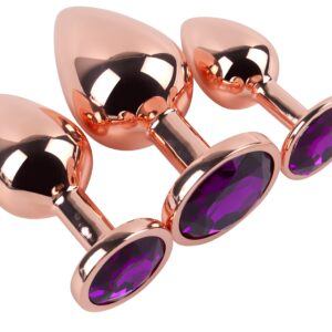 Banoch Buttplug set van metaal Aurora   rose goud paarse steen (10)