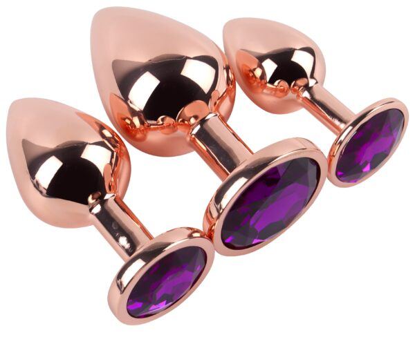 Banoch Buttplug set van metaal Aurora   rose goud paarse steen (10)