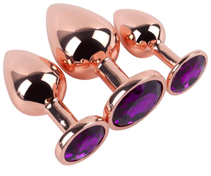 Banoch Buttplug set van metaal Aurora   rose goud paarse steen (10)