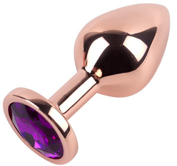 Banoch Buttplug set van metaal Aurora   rose goud paarse steen (11)