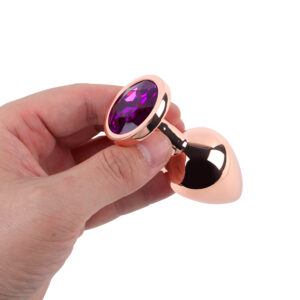 Banoch Buttplug set van metaal Aurora   rose goud paarse steen (12)