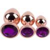 Banoch Buttplug set van metaal Aurora   rose goud paarse steen (7)