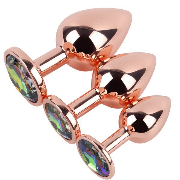 Banoch Buttplug set van metaal Aurora   rose goud regenboog steen (2)