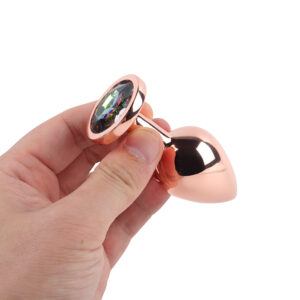 Banoch Buttplug set van metaal Aurora   rose goud regenboog steen (9)