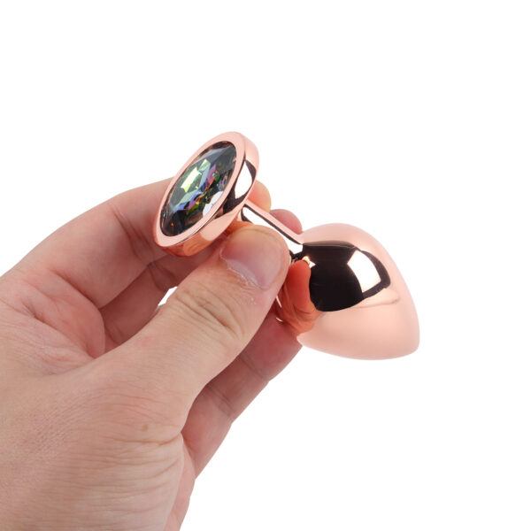 Banoch Buttplug set van metaal Aurora   rose goud regenboog steen (9)