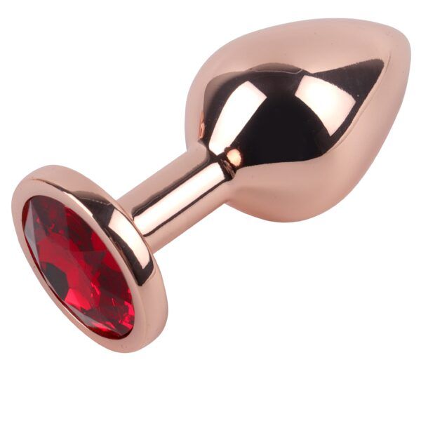 Banoch Buttplug set van metaal Aurora   rose goud rode steen (11)