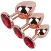 Banoch Buttplug set van metaal Aurora   rose goud rode steen (9)