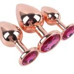 Banoch Buttplug set van metaal Aurora   rose goud roze steen (10)