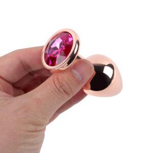 Banoch Buttplug set van metaal Aurora   rose goud roze steen (12)