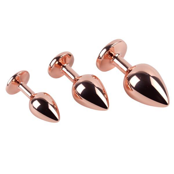 Banoch Buttplug set van metaal Aurora   rose goud roze steen (2)
