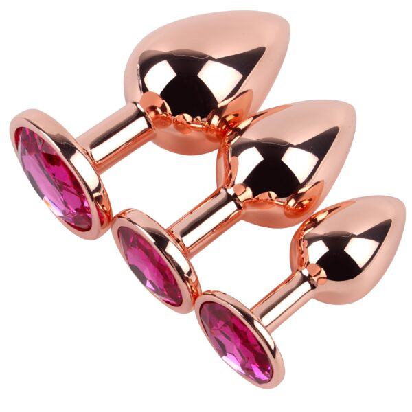 Banoch Buttplug set van metaal Aurora   rose goud roze steen (9)