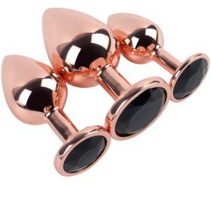 Banoch Buttplug set van metaal Aurora   rose goud zwarte steen (10)