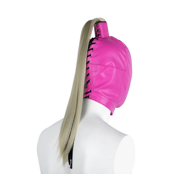 Banoch Masker Pony Tail roze imitatie leer Bondage (5)