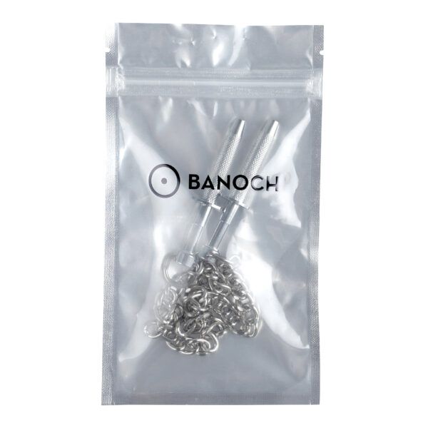 Banoch Grijper tepelklem metaal met ketting in verpakking