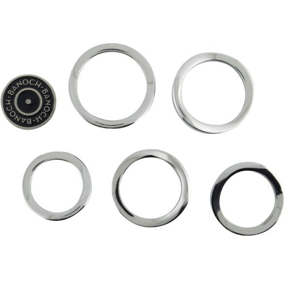 Banoch glansring oval eikelring Metaal cockring 5 diameters van bovenaf gezien met banoch pin