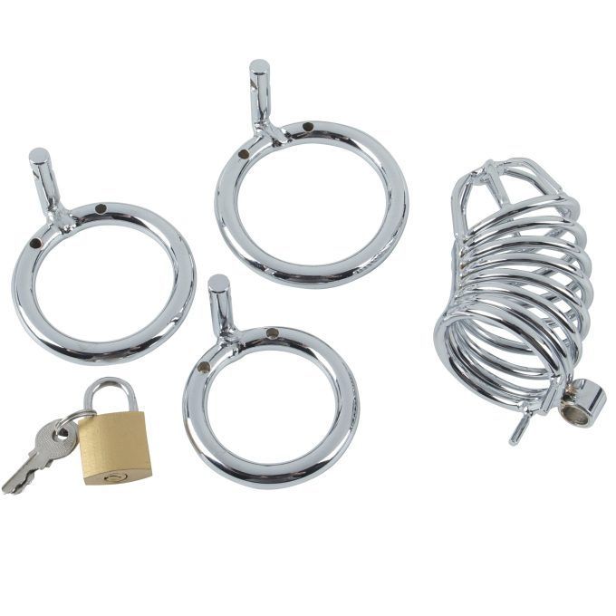 Banoch Cockcage Zilver metaal Chastity Cage met 3 ringen 40 mm, 45 mm & 50 mm (2) Banoch Cockcage Zilver metaal Chastity Cage met 3 ringen 40 mm, 45 mm & 50 mm (2)