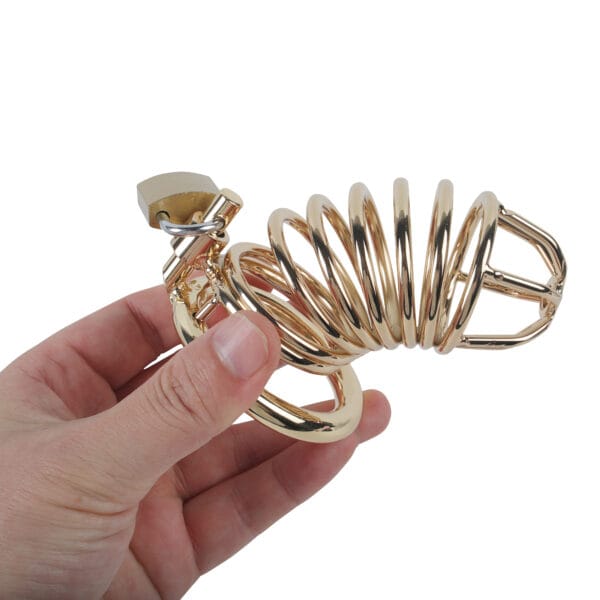 Banoch Cockcage Goud metaal Chastity Cage met 3 ringen 40 mm, 45 mm & 50 mm (12)