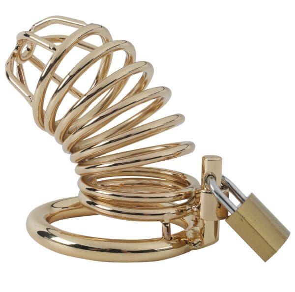 Banoch Cockcage Goud metaal Chastity Cage met 3 ringen 40 mm, 45 mm & 50 mm (4)