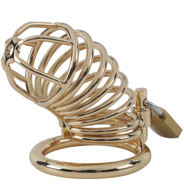 Banoch Cockcage Goud metaal Chastity Cage met 3 ringen 40 mm, 45 mm & 50 mm (5)