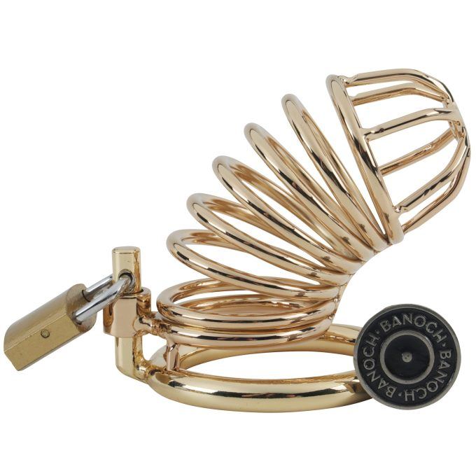 Banoch Cockcage Goud metaal Chastity Cage met 3 ringen 40 mm, 45 mm & 50 mm (6) Banoch Cockcage Goud metaal Chastity Cage met 3 ringen 40 mm, 45 mm & 50 mm (6)
