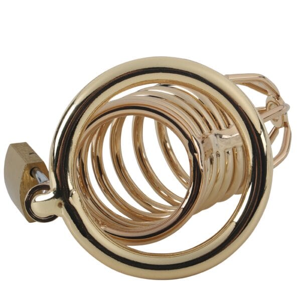 Banoch Cockcage Goud metaal Chastity Cage met 3 ringen 40 mm, 45 mm & 50 mm (8)